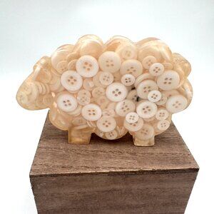 Sheep shaped lamb lucite resin with vintage buttons sewing room decor lover